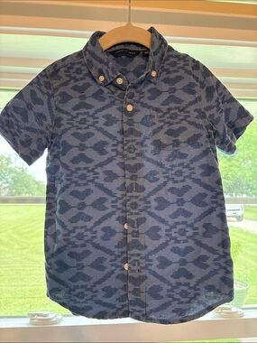 Janie and Jack Navy Patterned Short-Sleeve Button-Down Shirt